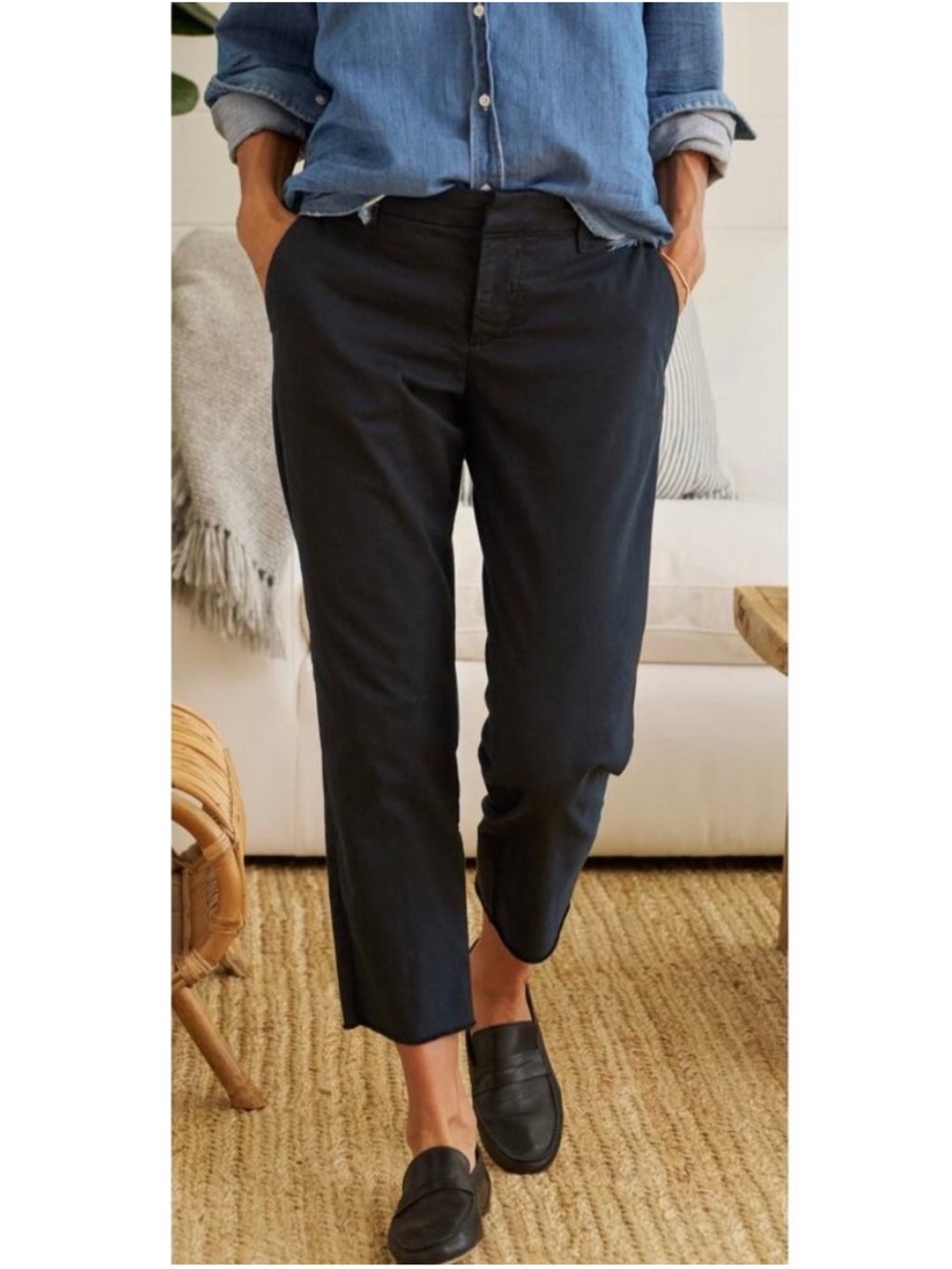 Frank & Eileen Wicklow Black Cropped Raw Hem Trousers Size 6